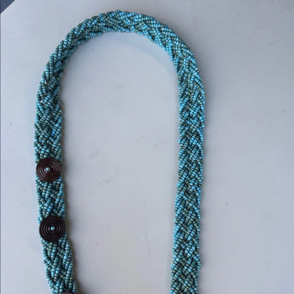 Blue Braided Beaded Red Rope Belt